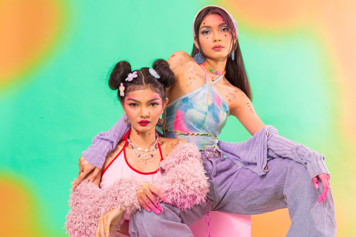 Portrait of Young Women in 90s Fashion